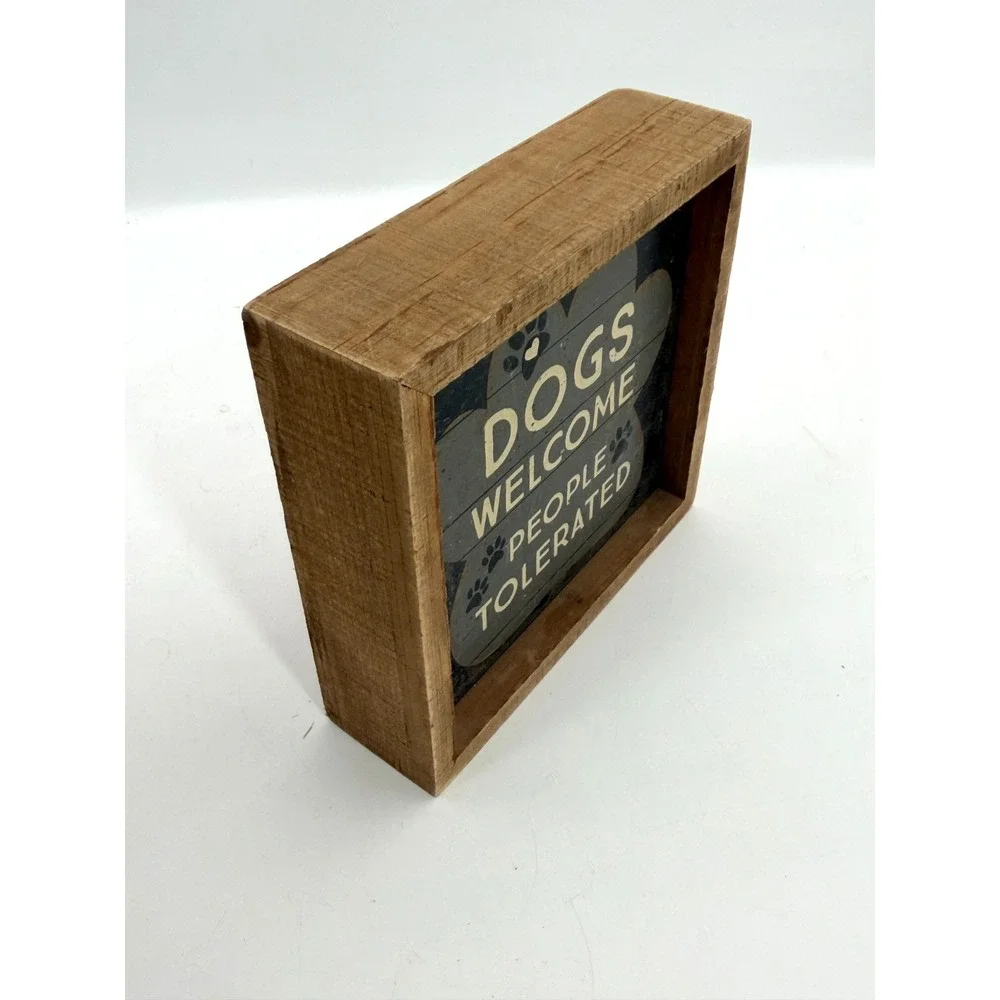 Primitives by Kathy Dogs Welcome People Tolerated Wood Box Sign Kohl's 6x6